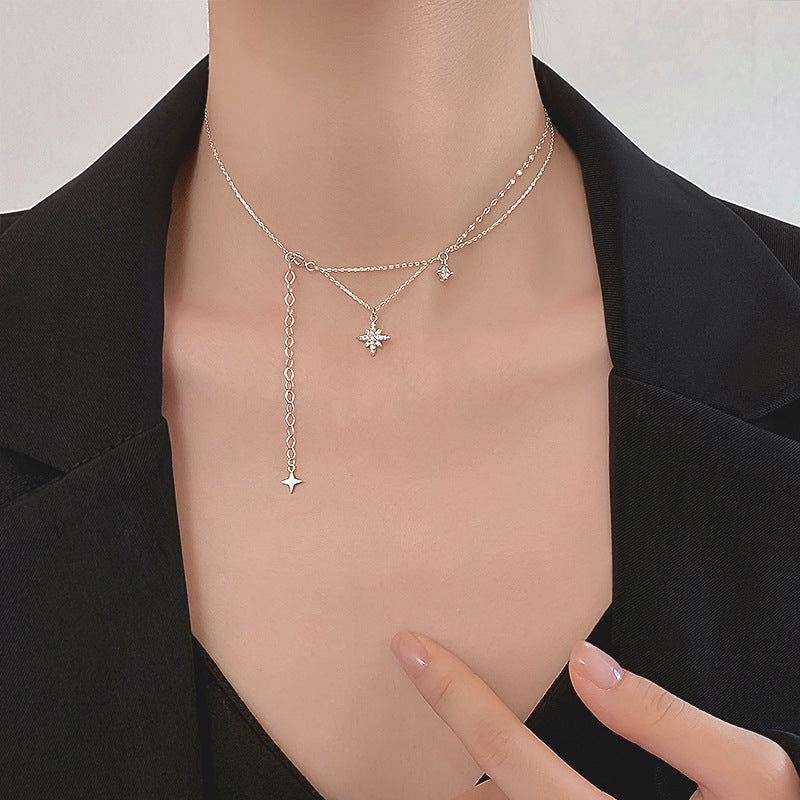 Women's Cold Style Exquisite Design Tassel Four Awn Clavicle Necklace