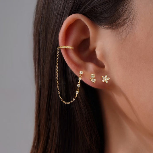 Gold Plating Inlaid Zircon Fashion Chain Senior Earrings
