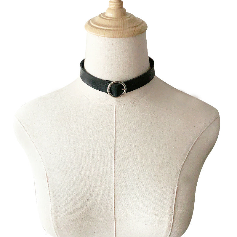 Leather Round Gothic Simple Neck Band Collar