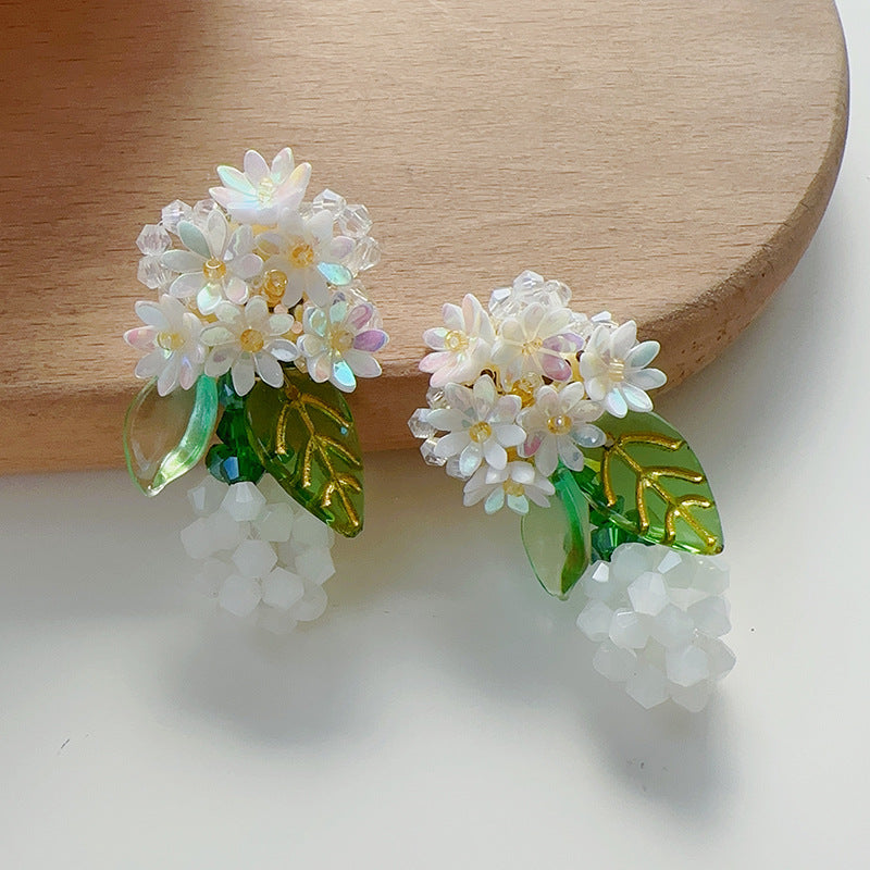 Crystal Handmade Beaded Weave Personality Pastoral Style Mori Cute Vitality Stud Earrings
