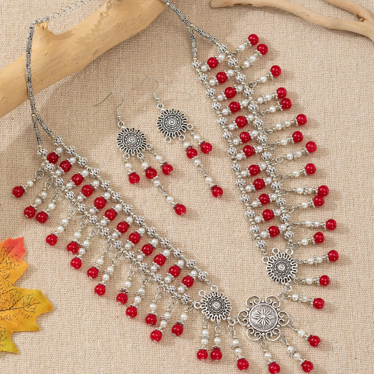 Women's Ethnic Style Lady Beads Headdress Tassel Forehead Lace Exotic Jewelry Set