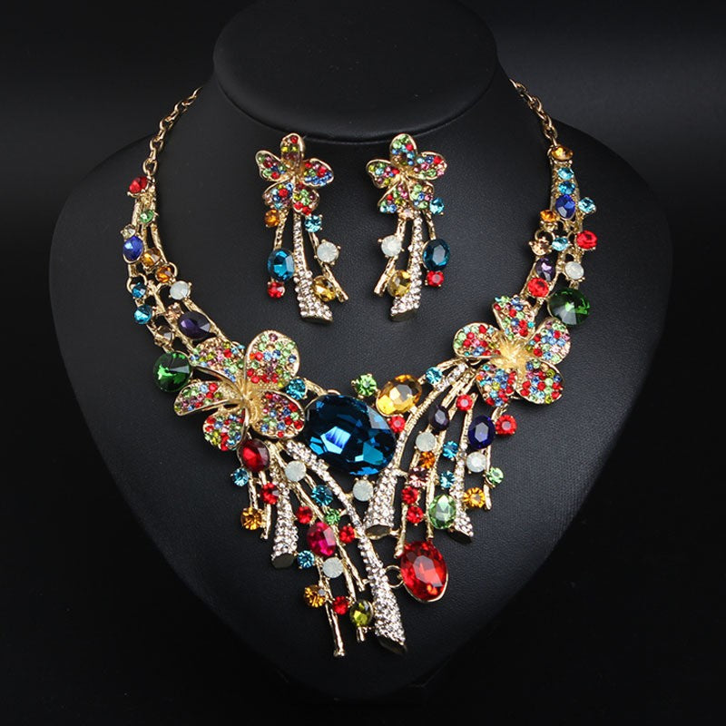 Exaggerated Crystal Flower Color Suite Bridal Banquet Necklace