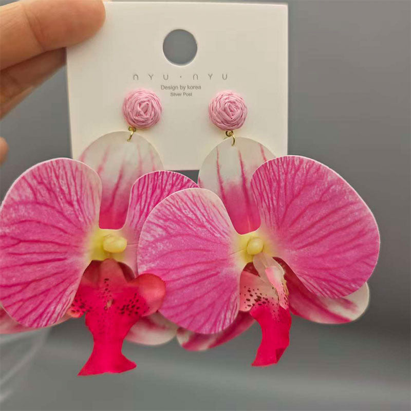 Women's Personalized Three-dimensional Phalaenopsis Flower Head Flowers Exaggerated High Sense Stud Earrings