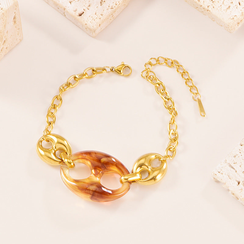 Gold Color Resin Buckle Light Luxury Jewelry Set