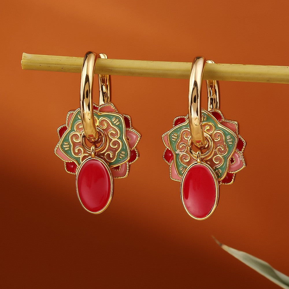 Glazed Fan-shaped Female Niche Advanced Design Multiple Ways Earrings