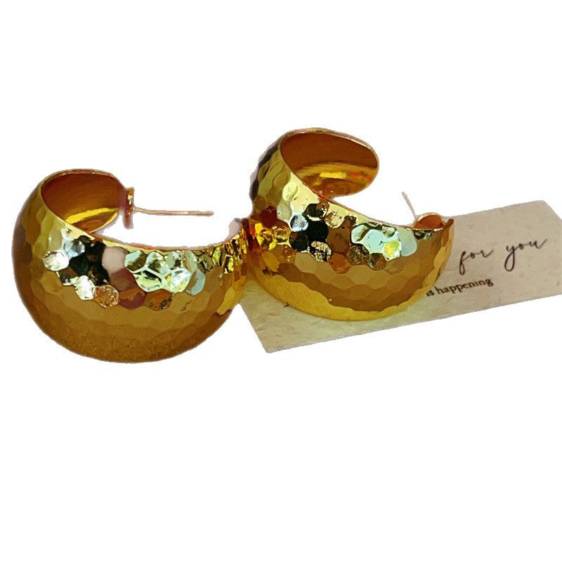Petty Gold Wide Surface Shaped Ear Simple Elegant Mirror Mosaic Stud Earrings