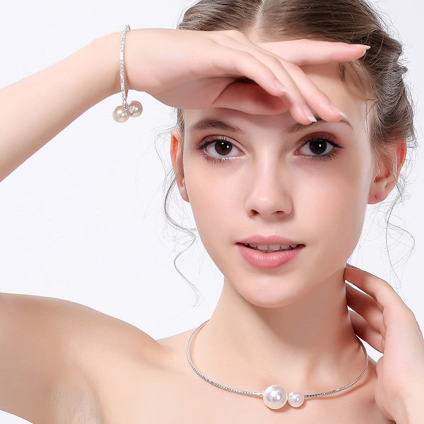 Sier Plated Pearl Circle Korean Style Fresh Neck Collar