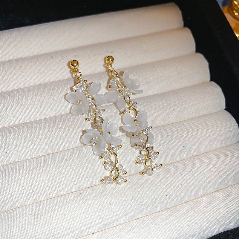 Net Yarn Flowers Tassel Fresh Sweet Earrings