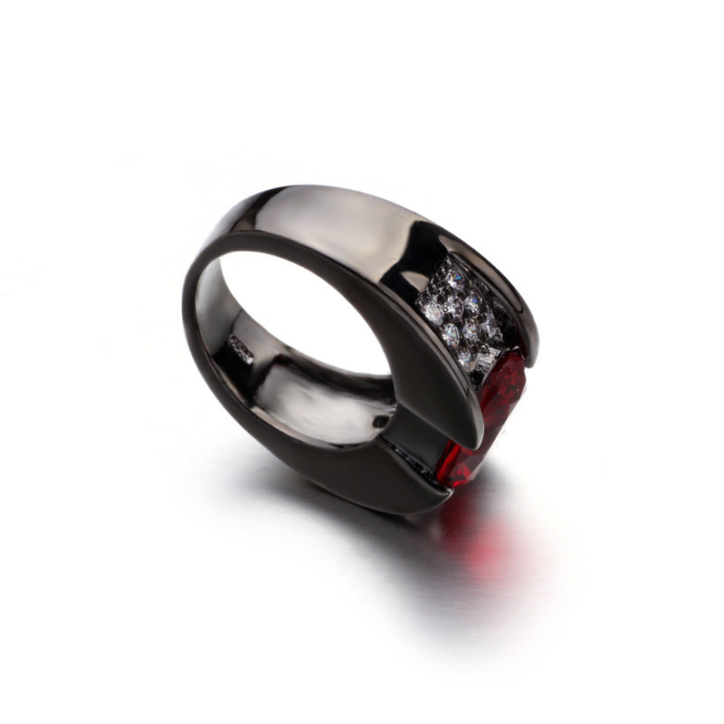Women's & Men's Plated Black Gun Gold Inlaid Ruby Rings