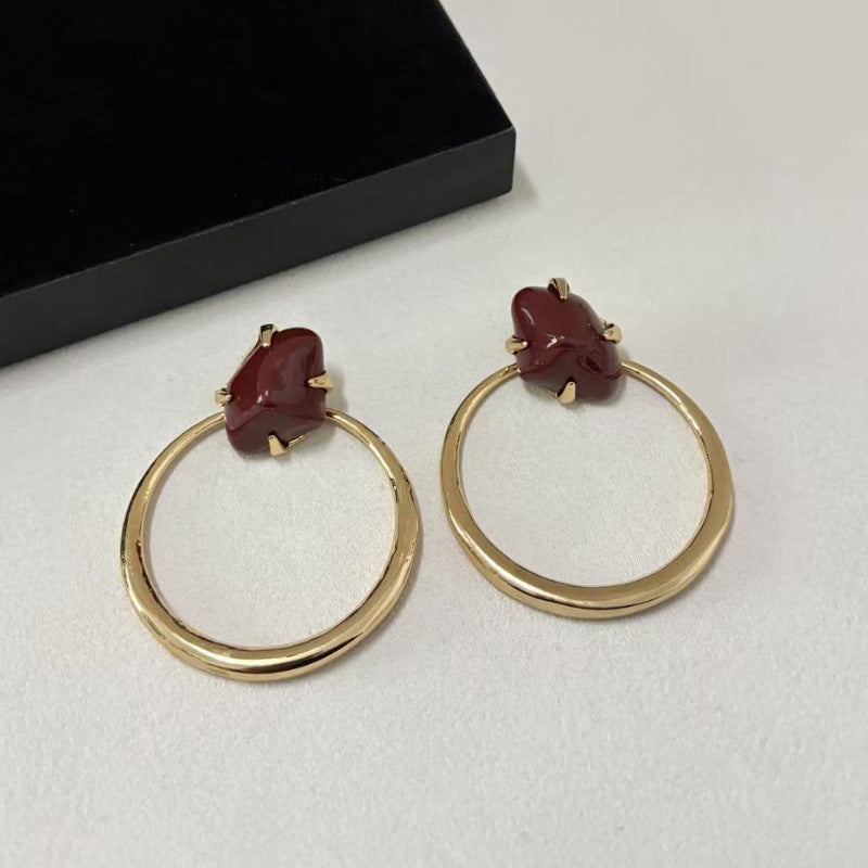 Niche Retro Exaggerated Inlaid Irregular Resin Gem Simple Light Luxury Earrings