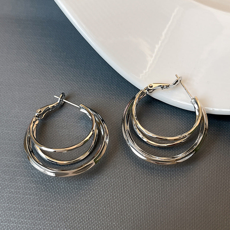 Gold Ear Female Plain Hoop High-grade Light Luxury Earrings