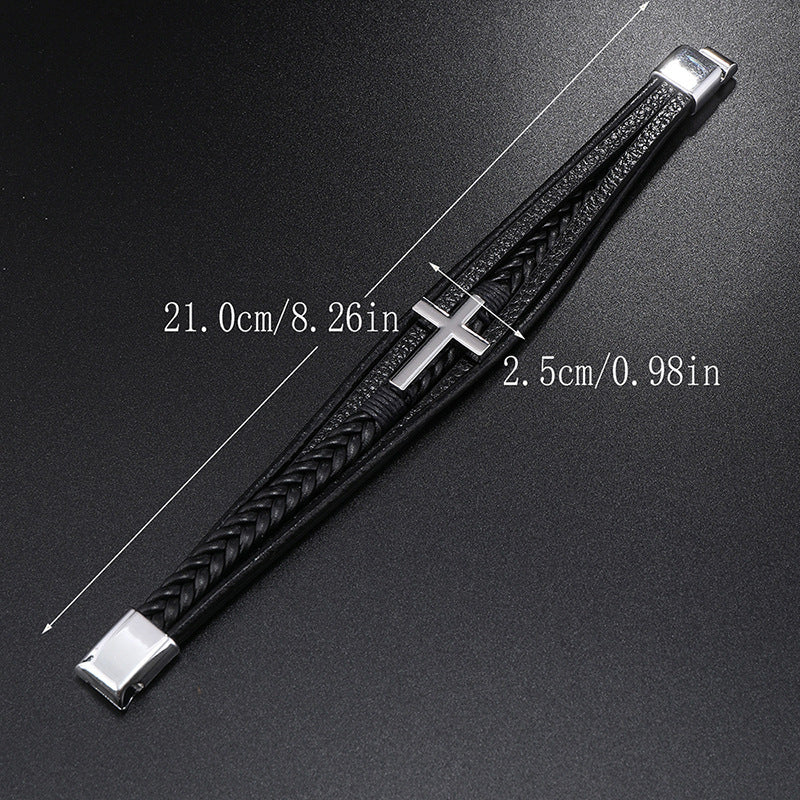 Handmade Woven Cross Decorative Leather Magnetic Bracelets