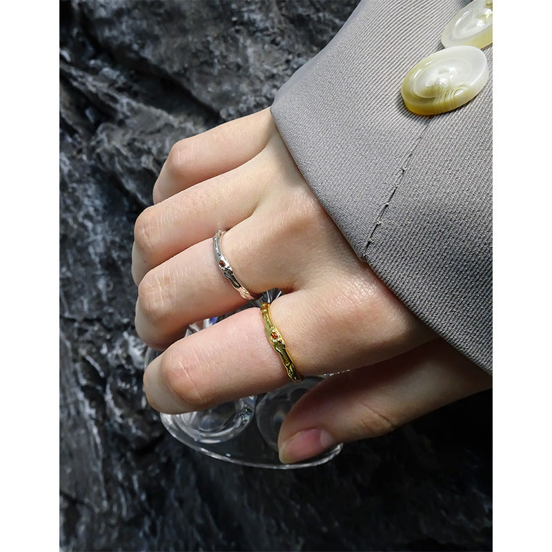 Women's Luxury Design Minimalist Pleated Texture Zircon Rings