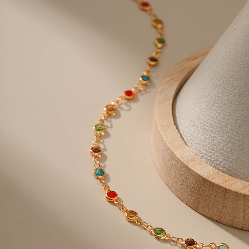 Copper Plated Real Gold Color Zircon Design Adjustable Length Ethnic Necklace
