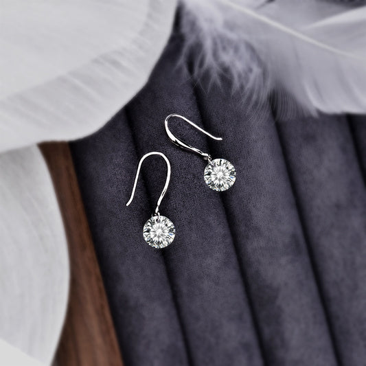 Women's Sier With Shiny Diamond Zircon Simple Fashion High Sense Ear Stud Earrings