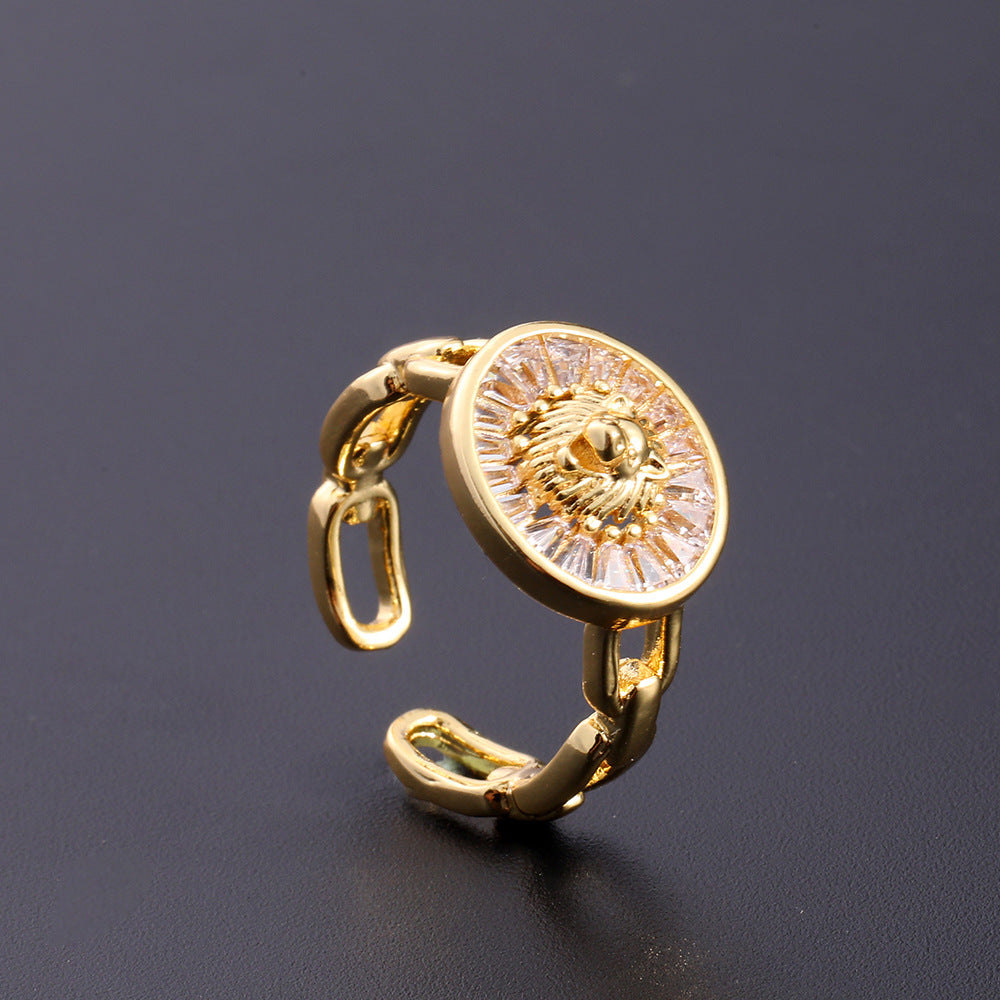 Women's Copper Zircon Electroplated Real Gold Open Index Ring