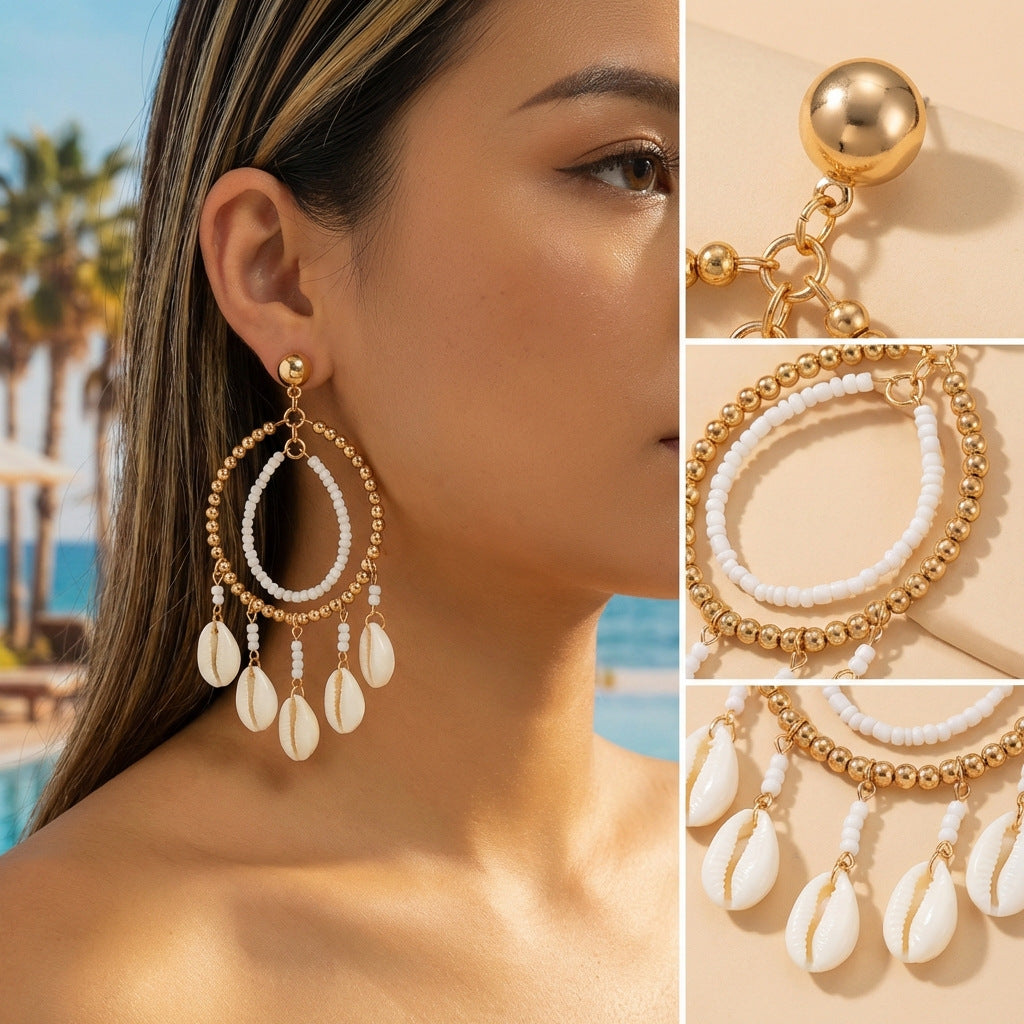 Starfish Shell Niche Seaside Bohemian Vacation Style Earrings