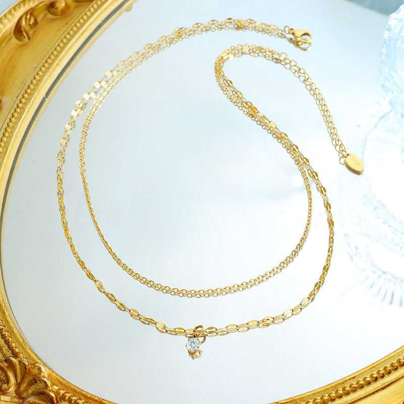 Style Simple Small Public Design Sense Double Layer Stacked Zircon Necklace