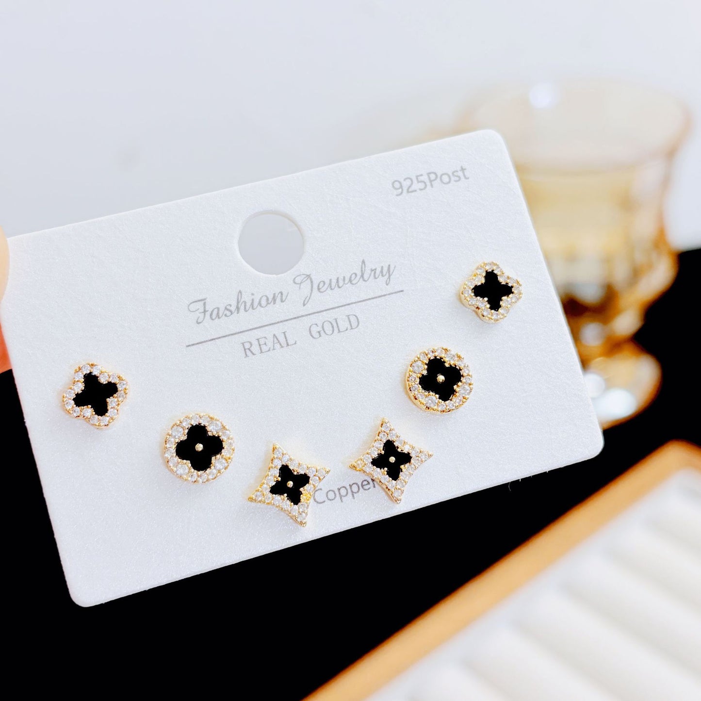 Micro Inlaid Zircon Pearl Commuter Three Pairs Earrings