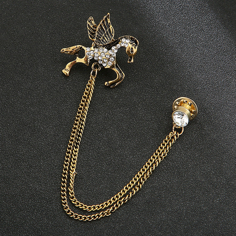 Men's Animal Lion's Head Corsage With Eagle Chain Brooches