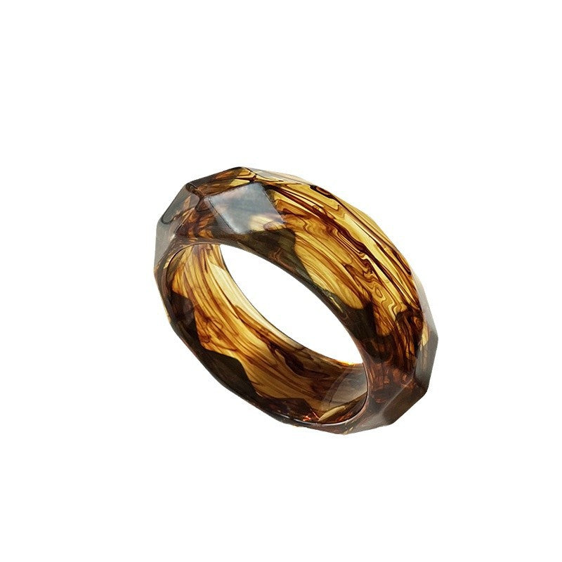 Geometric Plaid Striped Resin Blooming Coffee Color Round Bracelets