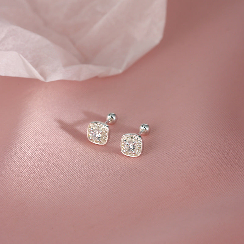 Women's Small Exquisite Shining Diamond Square Screw Fashion Personality Affordable Luxury Earrings