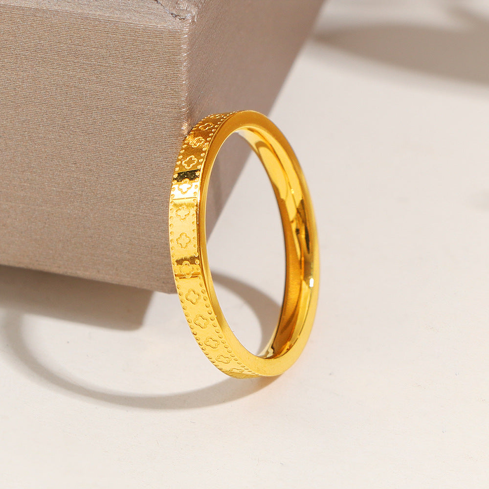 Clover Kaleidoscope Female Light Luxury High-grade Imitation Yellow Gold Colorfast Ring