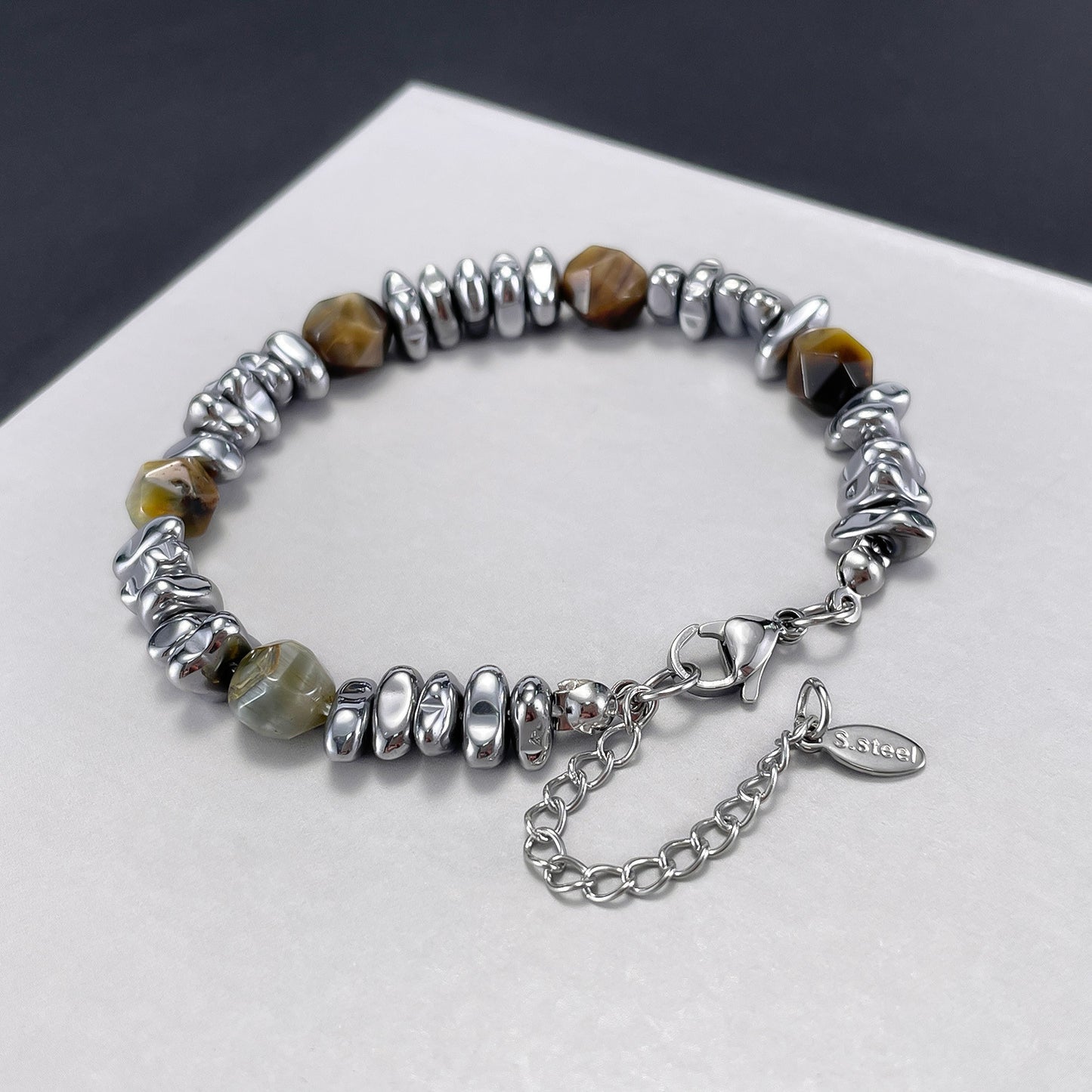 Women's & Men's Fashion Stainless Steel Natural Yellow Tigereye Bracelets
