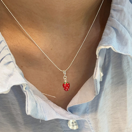 Sier Epoxy Strawberry Korean Style Simple Necklaces