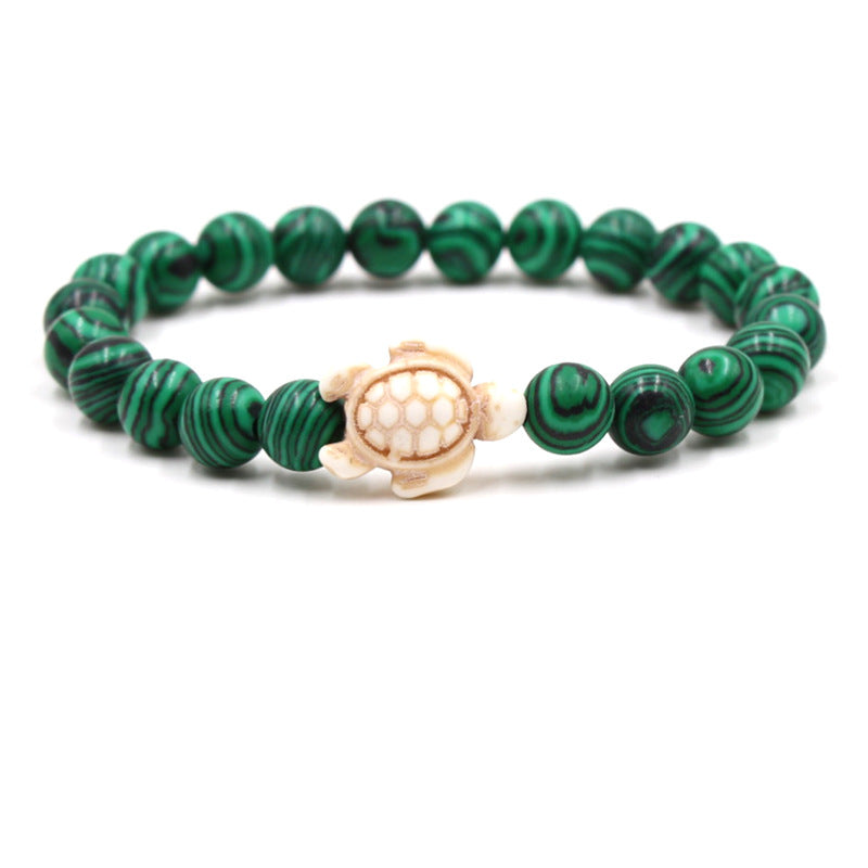 Women's & Men's Natural Yellow Tiger's Eye Beads Turquoise Turtle Bracelet