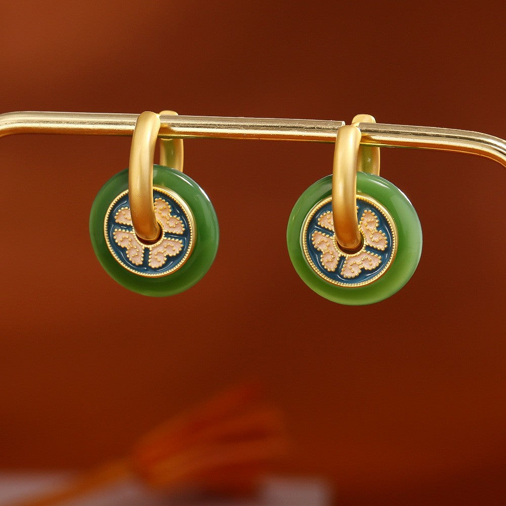 Glazed Fan-shaped Female Niche Advanced Design Multiple Ways Earrings