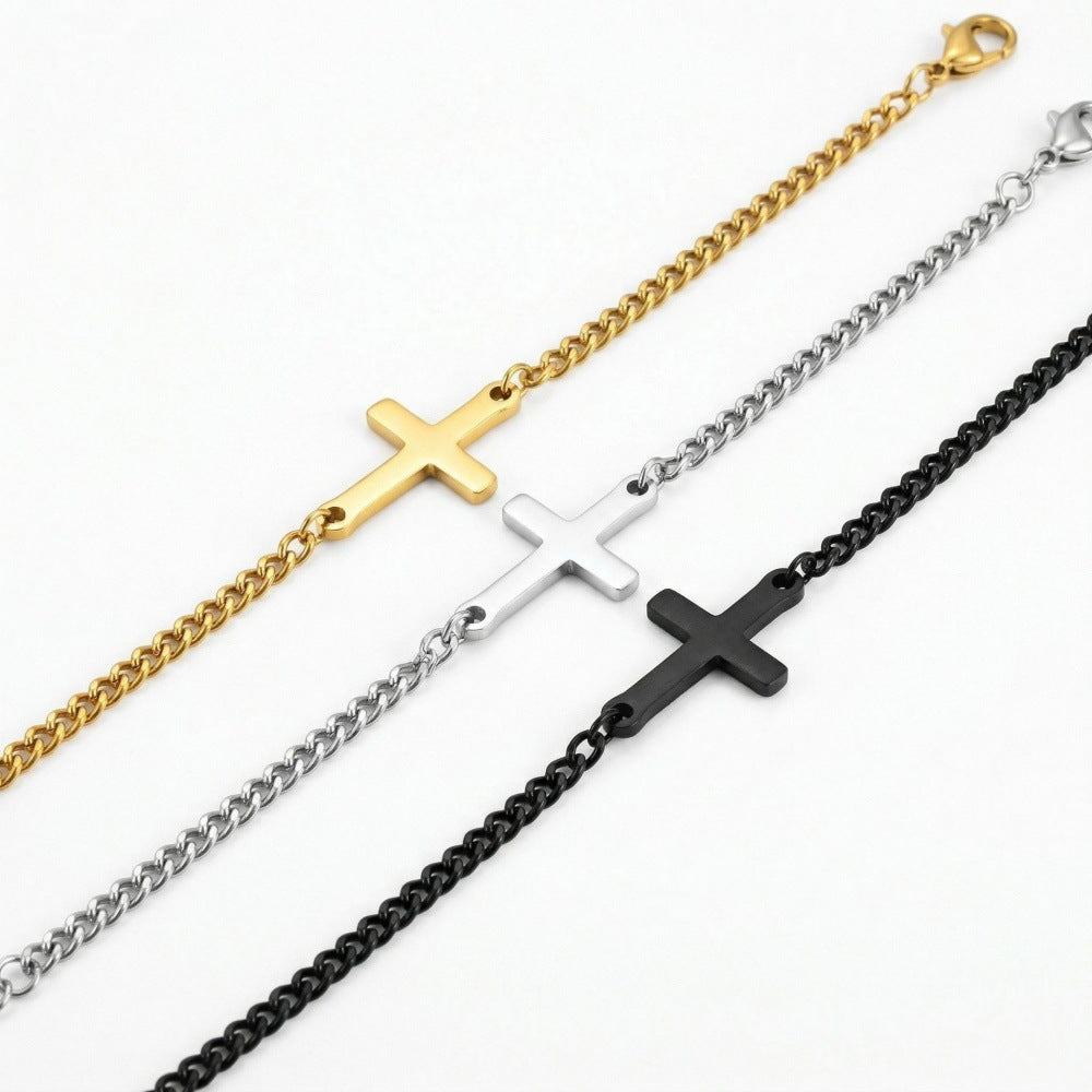 Men's Stainless Steel Gold Cross Slim Chain Simple Bracelet