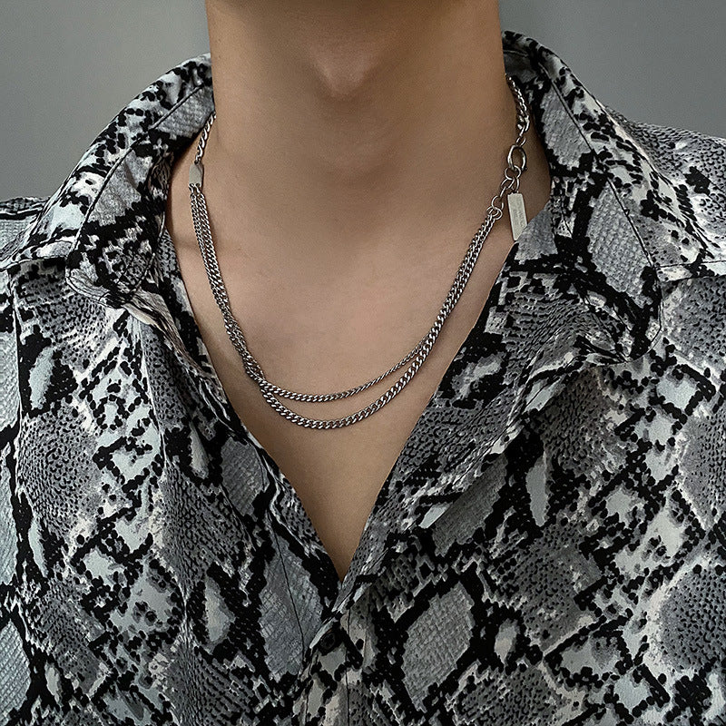 Women's & Men's Square Black Fashion Simple Hip Hop Clavicle Chain Matching Necklaces