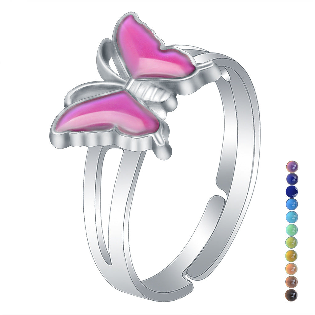 Women's Fashion Cartoon Sweet Butterfly Mood Temperature Ring