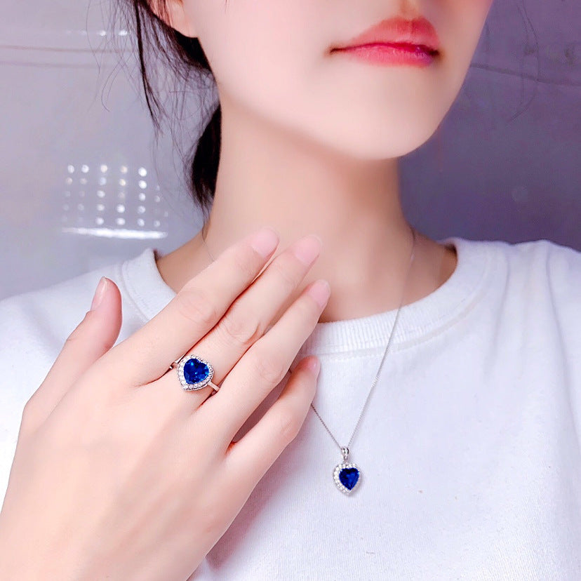 Broadcast Heart-shaped Simulation Sharp Crystal Sapphire Rings