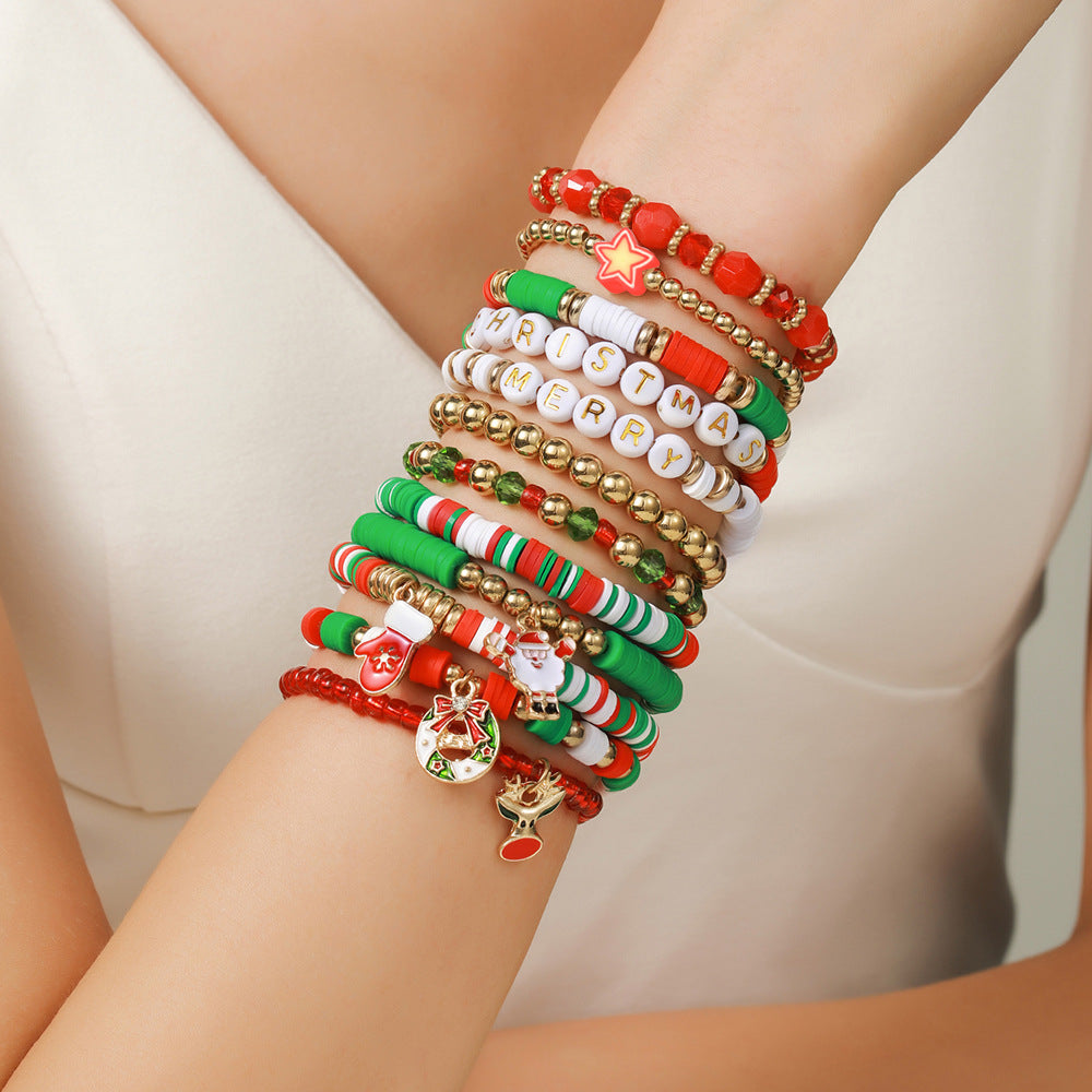 Clay Crystal Stacked Band Suit Santa Bracelets