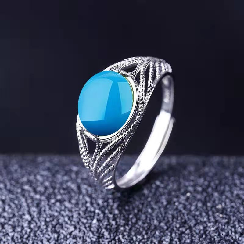 Chalcedony Female Sterling Sier Inlaid Canary Stone Agate Adjustable Ring