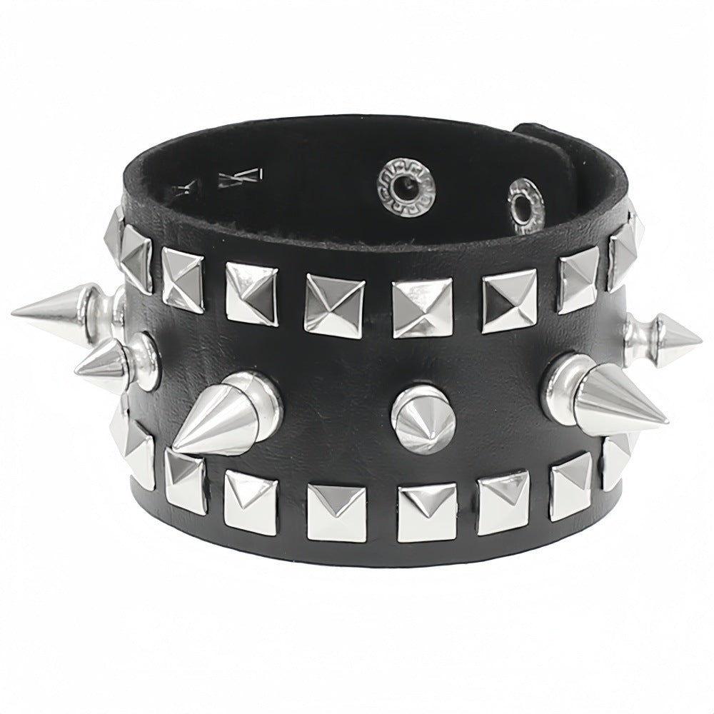 Fashion Exaggerated Punk Three-row Pointed Nail Square Wrist Bracelet