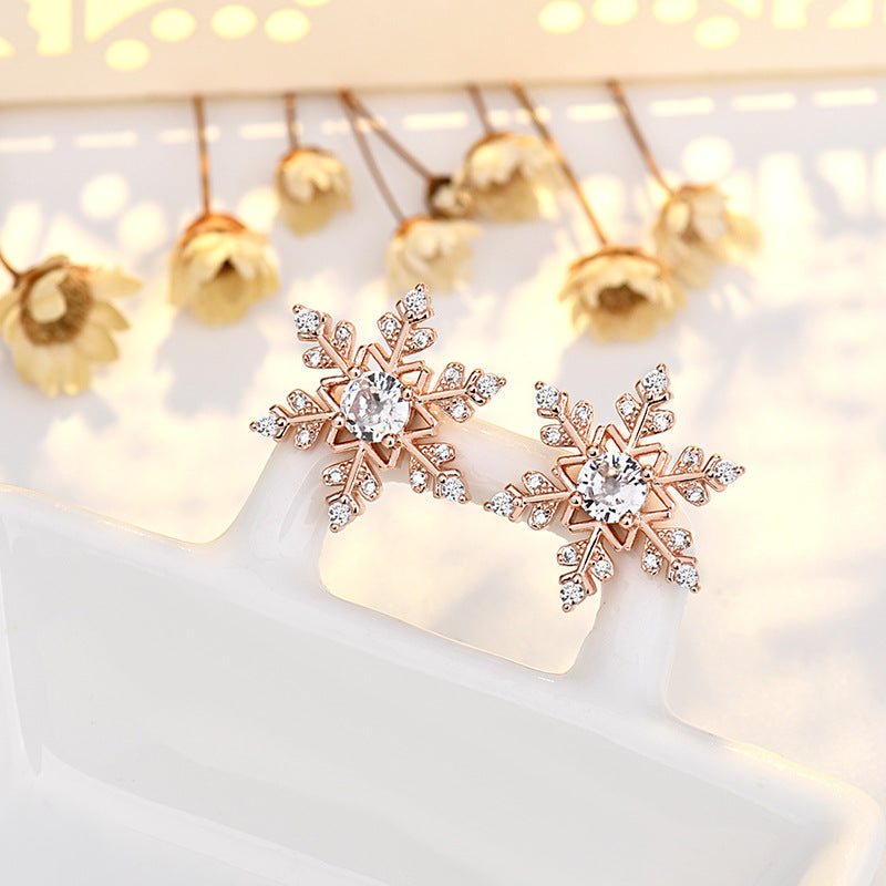 Women's Sier Needle Zircon Snowflake Christmas Design Earrings