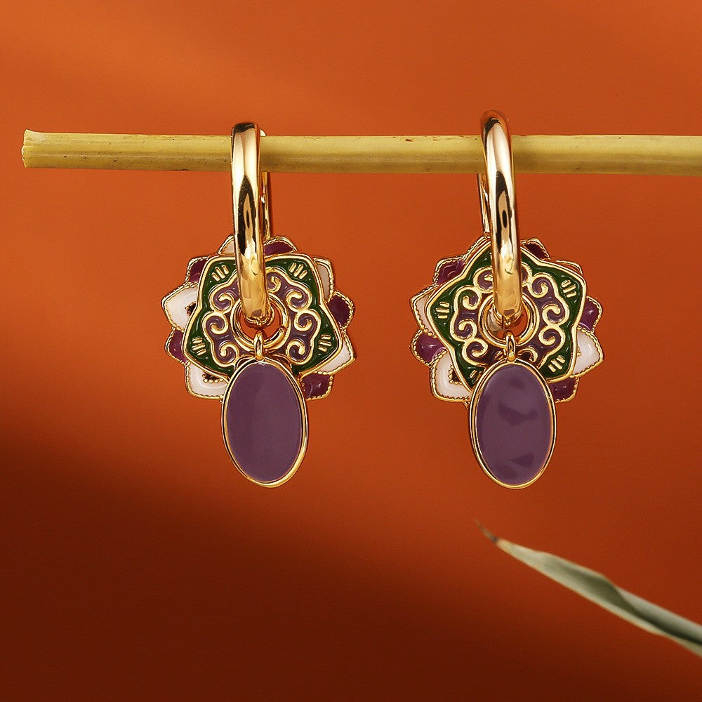 Glazed Fan-shaped Female Niche Advanced Design Multiple Ways Earrings