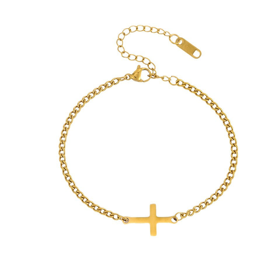 Men's Stainless Steel Gold Cross Slim Chain Simple Bracelet