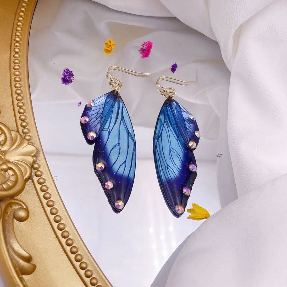 Women's Sier Cicada Wings Ear Hook Butterfly Temperamental Fairy Long Eardrop Earrings