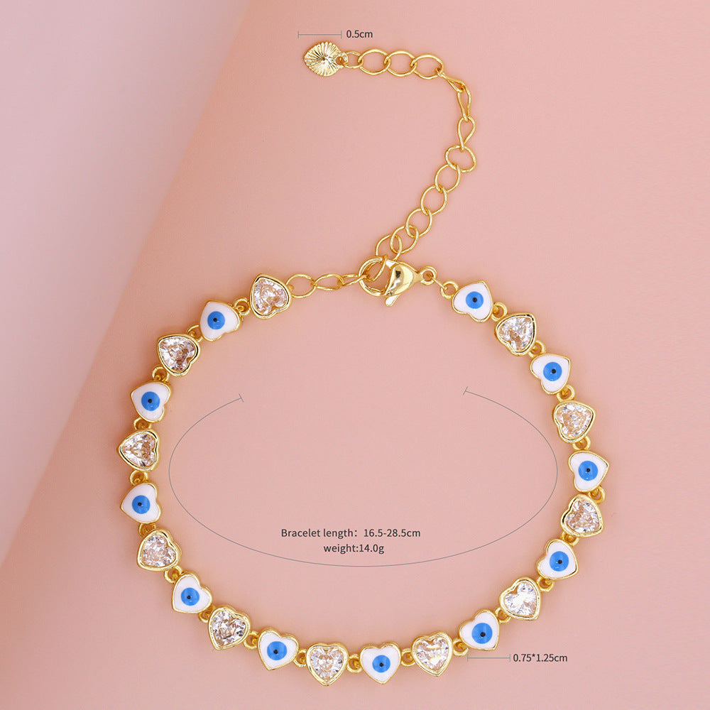 Heart-shaped Devil's Eye Zircon Micro Inlaid Electroplated Dripping Oil Fashion Bracelet
