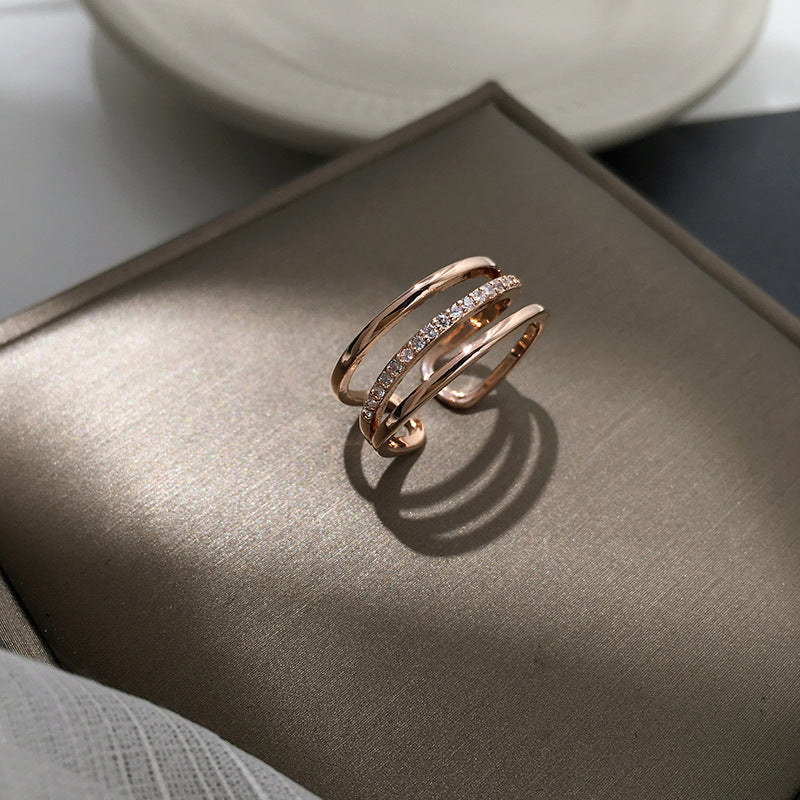 Female Design Sier Micro Inlaid Gang Drill Index Finger Ring