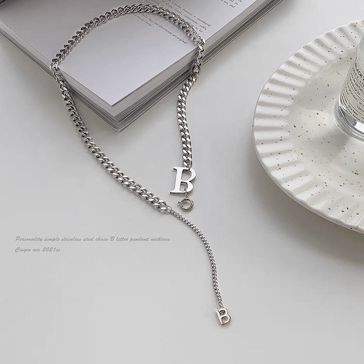 Women's Double Letter Design Sense Light Luxury Minority Clavicle Chain Sweater Necklace