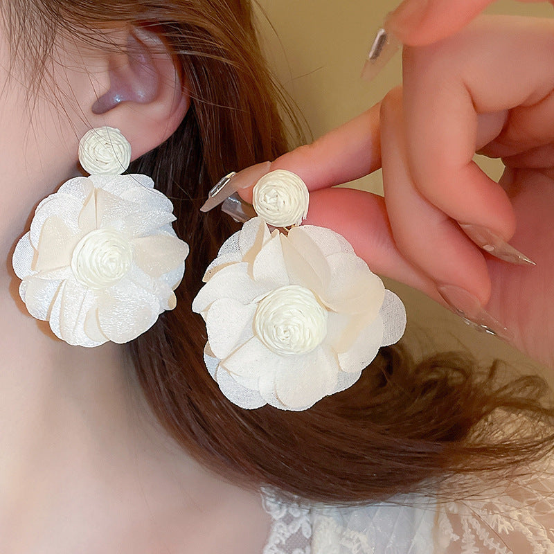 Net Yarn Flowers Tassel Fresh Sweet Earrings