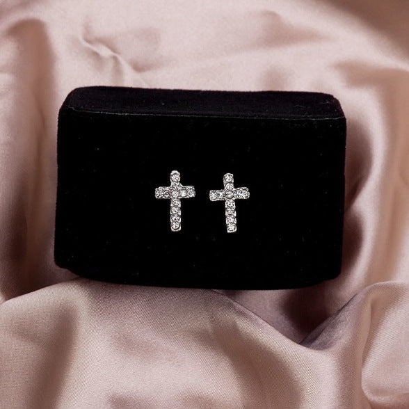 Fashion Cross Diamond Sweet Small Full Earrings