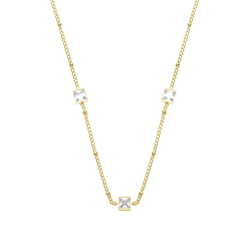 Square Zircon Titanium Steel Multiple Gold Necklaces