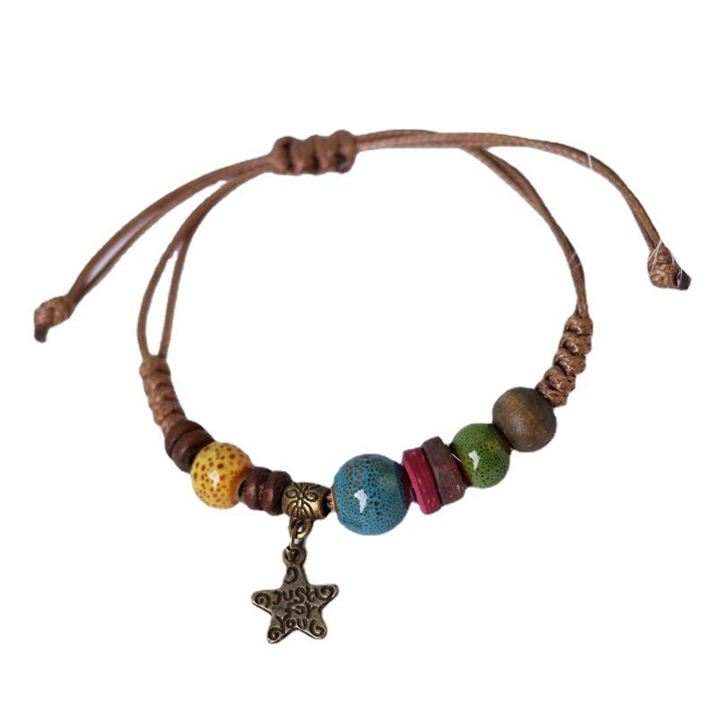 Style Mori Braided Ceramic Personalized Pine Cone Art Carrying Strap Bracelet