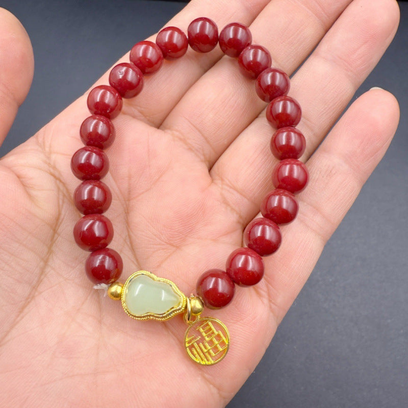 Women's Cinnabar Female Life Safety Gourd Fu Lu Fortune String Bracelets